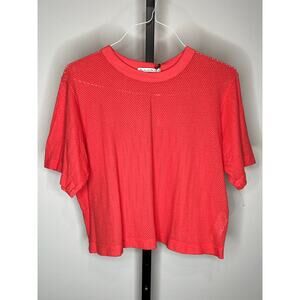 Michael Stars OS Mesh Crop Tee Flame Red Sheer Boxy NWT